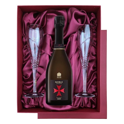 Noble Champagne Brut Vintage 2004 75cl in Red Luxury Presentation Set With Flutes